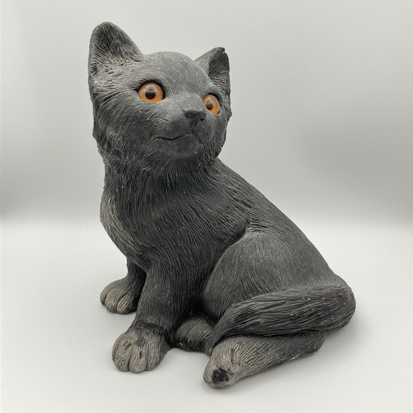 Vintage 1984 Sandicast Cat Sculpture Kitten / Sitting 6" Tall /Cat Figurine Flaw - Picture 1 of 13